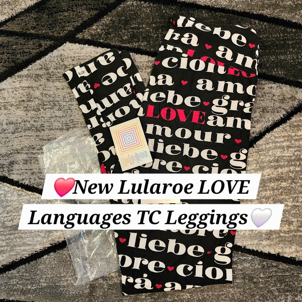 LuLaRoe Love Language Leggings Black Valentines Day New Vintage Lucky Ya TC Plus